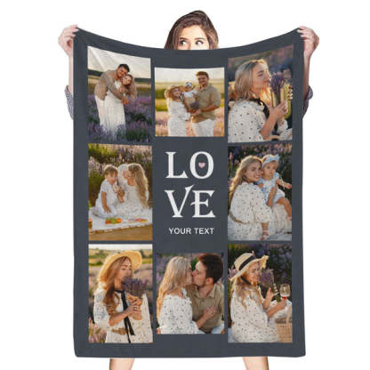 Custom 8 Photos&Text LOVE Fleece Blanket-ilovevango