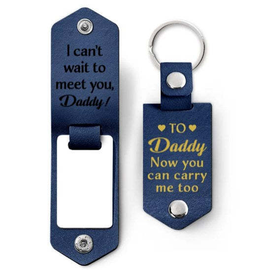 Custom Photo Daddy I Can't Wait To Meet You - Personalized Leather Photo Keychain-ilovevango