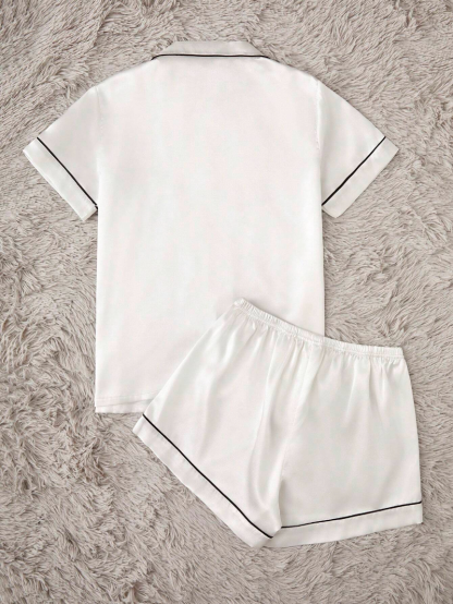 Custom Mama Print White Ice Silk Short Sleeve Top And Shorts, Thin Summer PJ Set, Mothers Day Gift-ilovevango