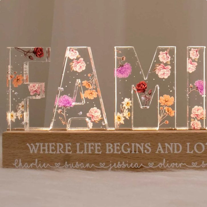 Family Whole Lot Of Love Birth Month Flower Personalized LED Night Light