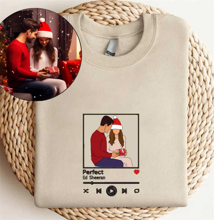 Christmas Gifts Custom Embroidered Sweatshirt Portrait Music Player Family Gift