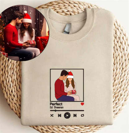 Christmas Gifts Custom Embroidered Sweatshirt Portrait Music Player Family Gift