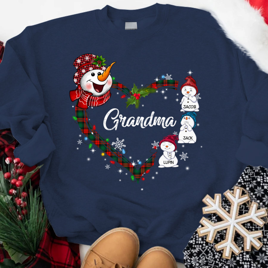 Custom Christmas Grandma Snowman Sweatshirt, Christmas Nana Little Snowmen Sweatshirt