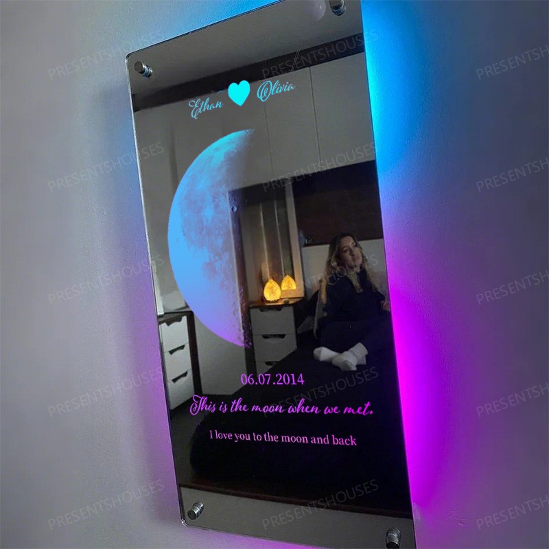 🌙For Lover🌙Custom Couple Anniversary Moon Phase Mirror Light - Romantic Valentine's Day Gift