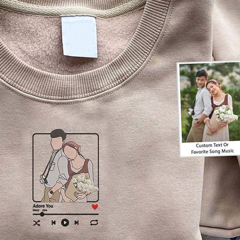 Christmas Gifts Custom Roman Embroidered Sweatshirt Portrait Music Player Couple Family Gift