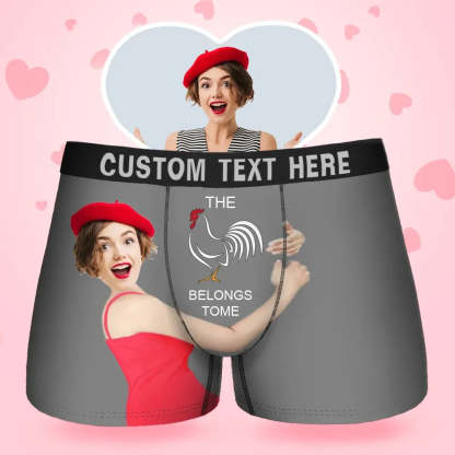 Custom Face Men's Boxer Belongs To Me Style Underwear, Birthday Gifts for Husband, Waistband Text Boxer Gift-ilovevango