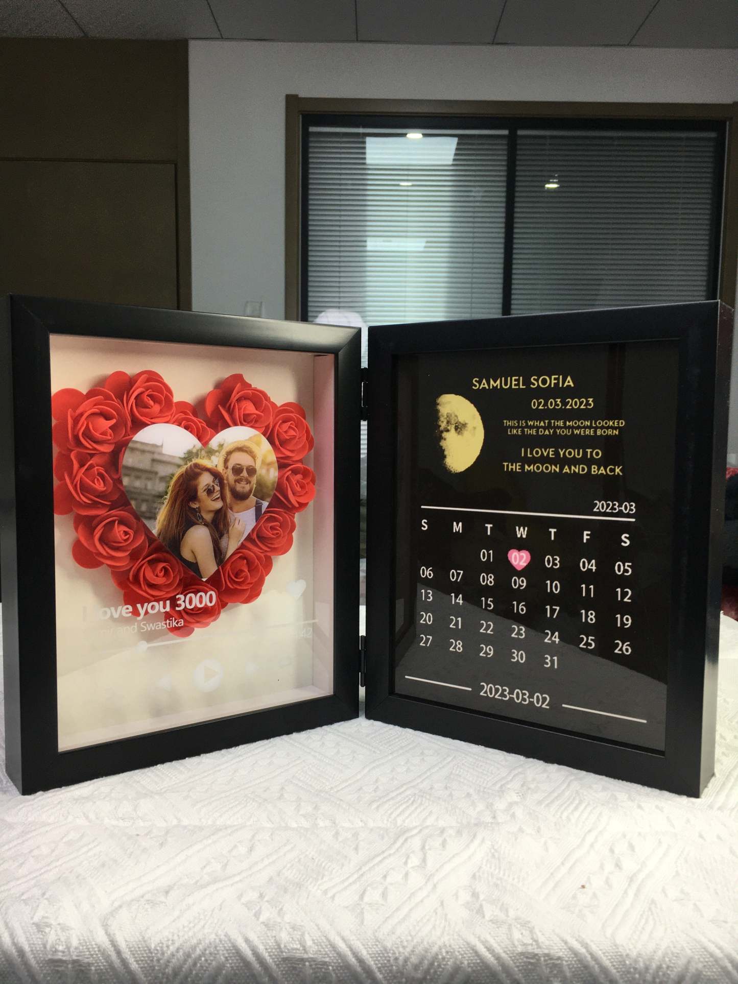 (Heart With Song) Custom Flowers Frame with REAL MOON PHASE Anniversary Calendar-ilovevango