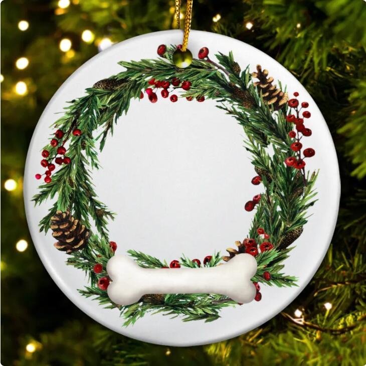 Custom Photo Lovely Pet Face - Christmas Gift For Pet Lovers, Pet Memorial - Personalized Circle Ceramic Ornament-ilovevango