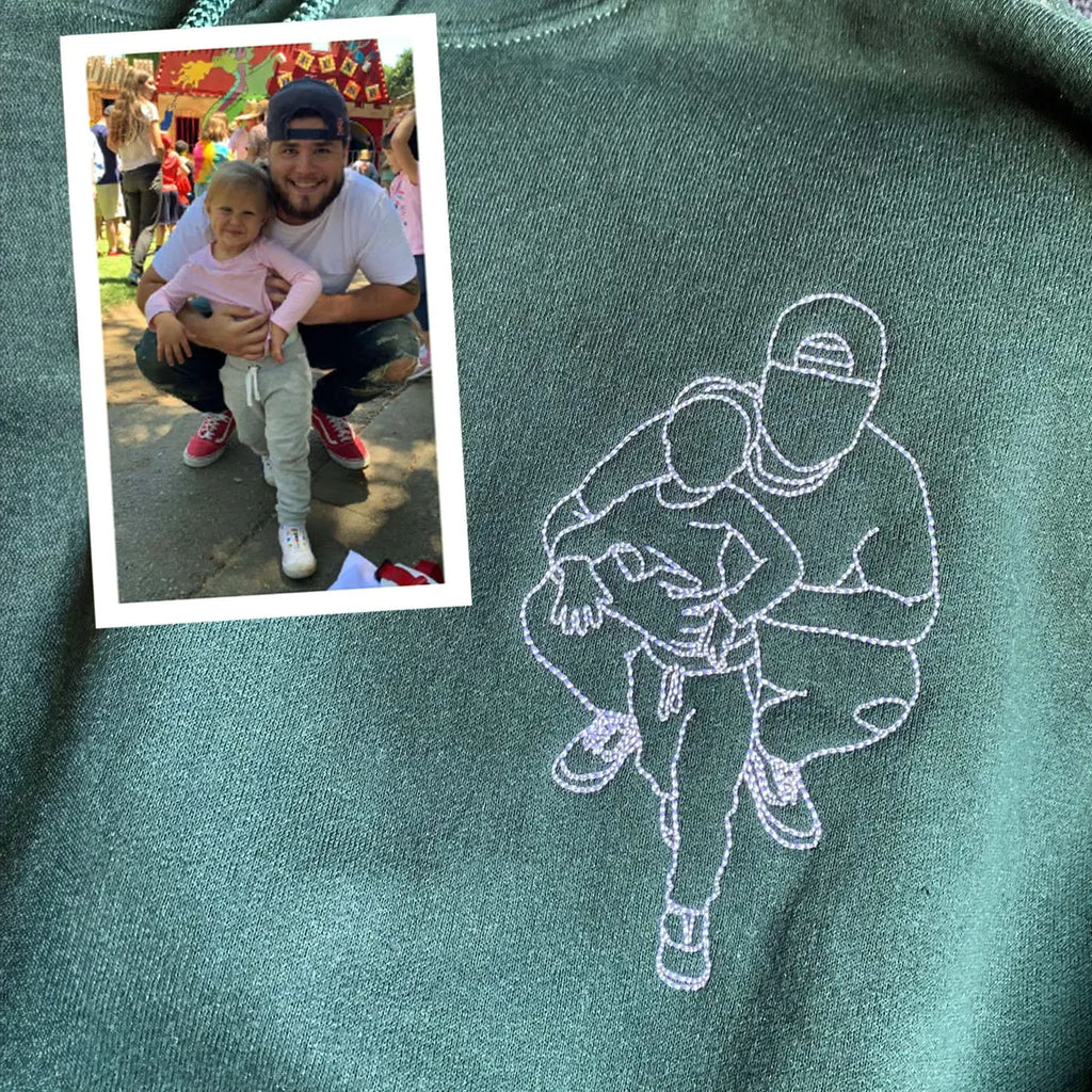 Pamaviva Custom Dad Portrait Outline Embroidered Sweatshirt Personalized Papà Papá Pai Gift