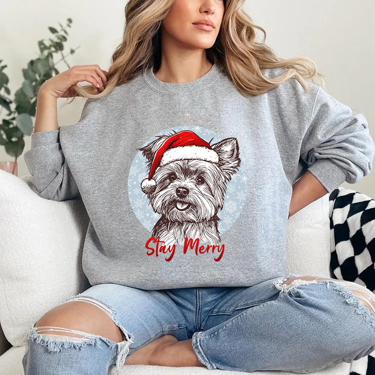 PetFiestas® Custom Pet Santa Hat Sweatshirt with Christmas Circle Background