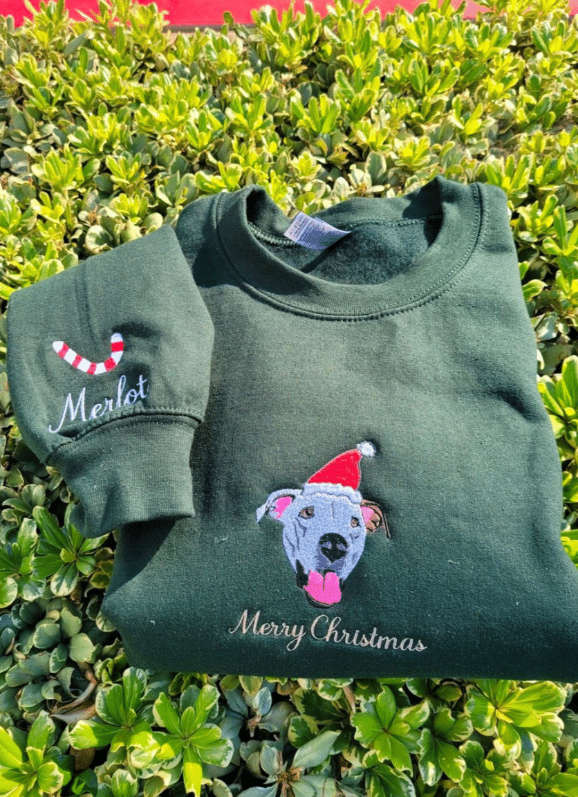 Christmas Custom Embroidered Pet Portrait Center Sweatshirt