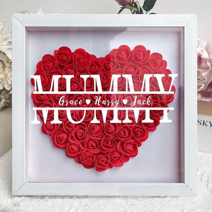Personalized Mum Flower Shadow Box With Kids Name