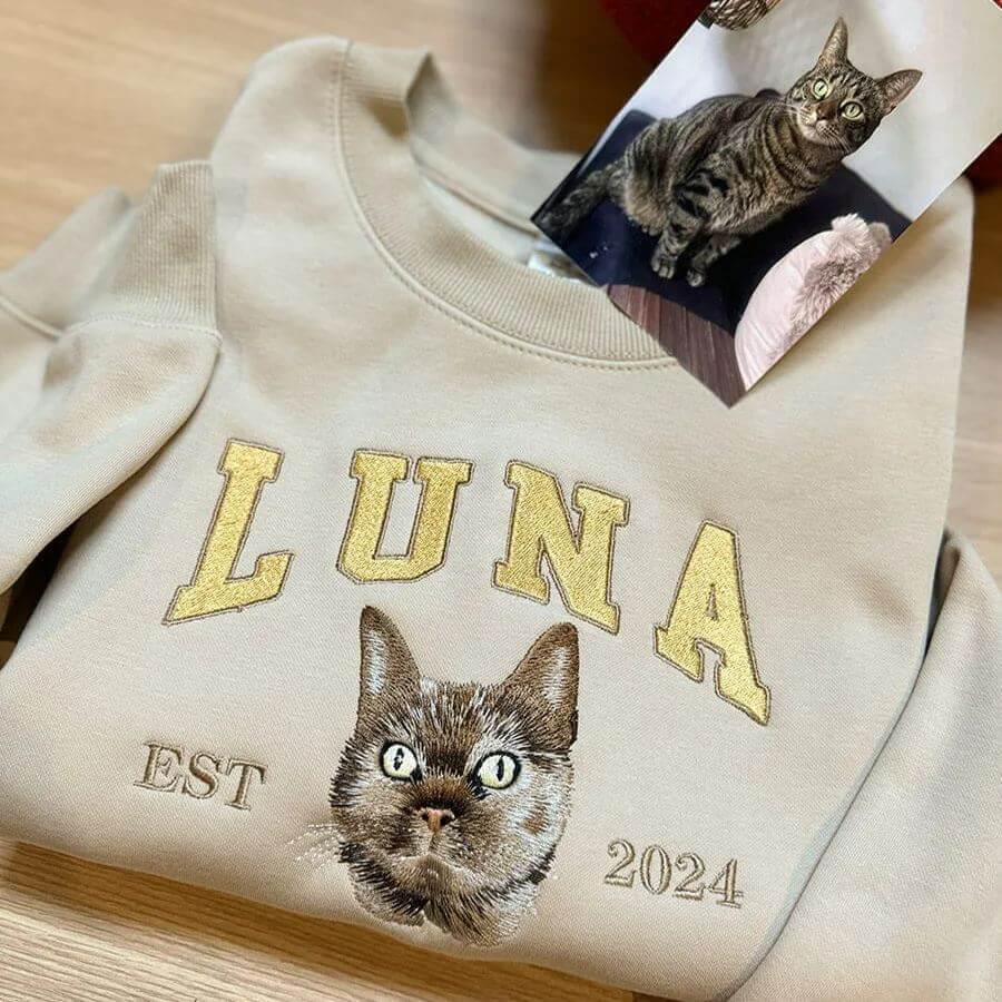Custom Embroidered Sweatshirt With Pet Portrait and Name