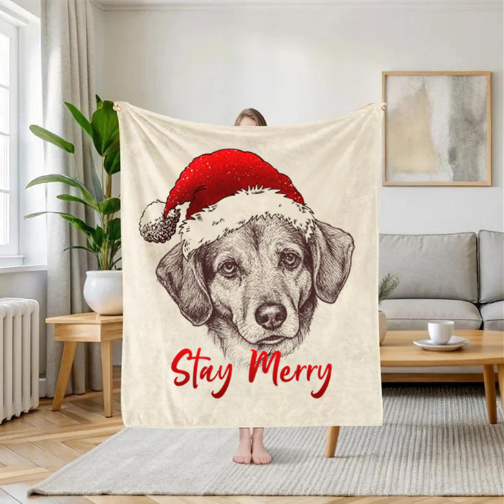 PetFiestas® Stay Merry Custom Pet Santa Hat Christmas Blanket
