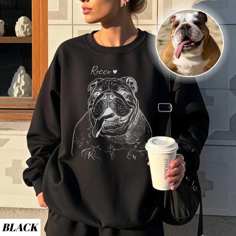 Personalized Pet Portrait from Photo, Custom Dog Cat Drawing Sweatshirt