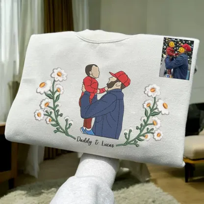 Blooming With Love – Custom Embroidered Birthday Flower Portrait from Photo Sweatshirt Hoodie, Perfect Gift for Mom, Dad & Family