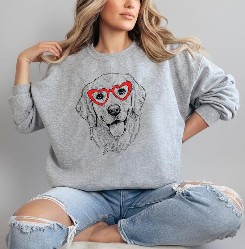 Custom Pet Valentine’s Day Sweatshirt - Personalized Dog/Cat Heart Glasses Graphic Crewneck
