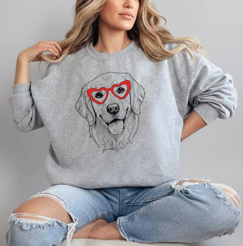 Custom Pet Valentine’s Day Sweatshirt - Personalized Dog/Cat Heart Glasses Graphic Crewneck