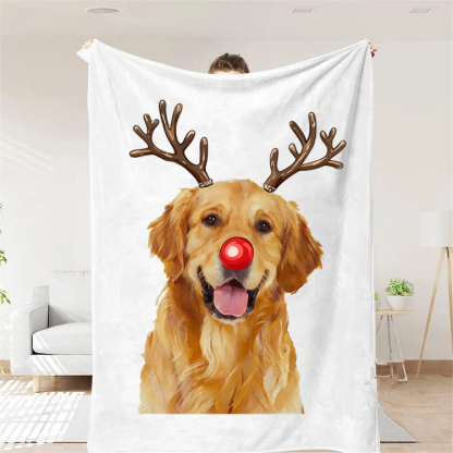 PetFiestas® Custom Pet Christmas Blanket - Personalized Dog/Cat Funny Reindeer Design Blanket
