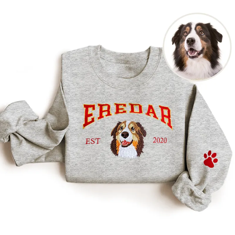 Custom Embroidered Sweatshirt With Pet Portrait and Name