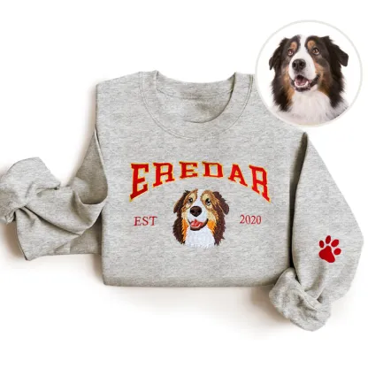 Custom Embroidered Sweatshirt With Pet Portrait and Name