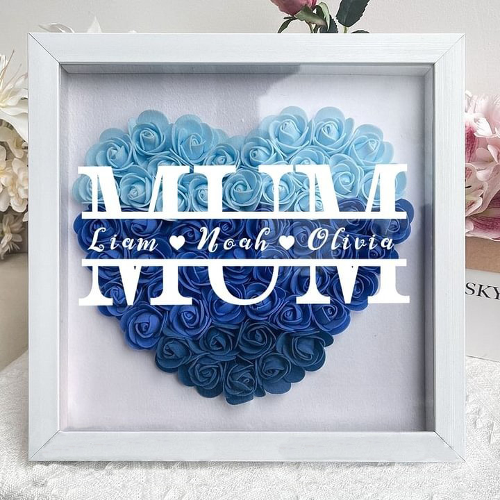 Personalized Mum Flower Shadow Box With Kids Name