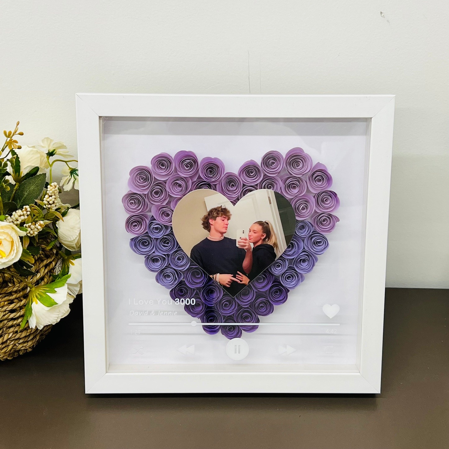 Custom Heart Flower Shadow Box with Photo