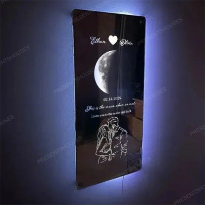 🌙Custom Valentine's Day Silhouette Photo Anniversary Moon Phase Mirror Light