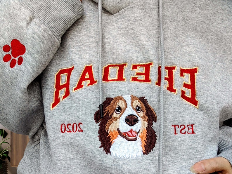 Personalized Dog Embroidered Hoodie, Custom Pet Face Sweatshirt from Your Photo, Varsity Style Hoodie, Personalized tees and Hoodies
