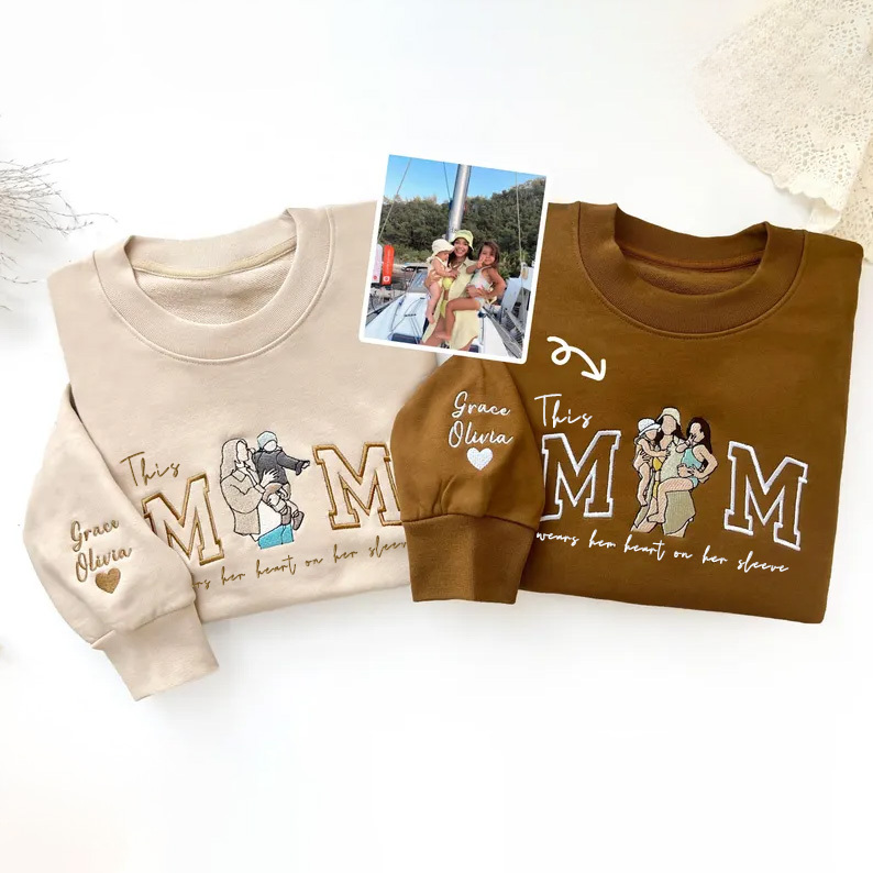 Mom Wears Her Heart on Her Sleeves: Custom Photo T-Shirt & Sweatshirt for Mama