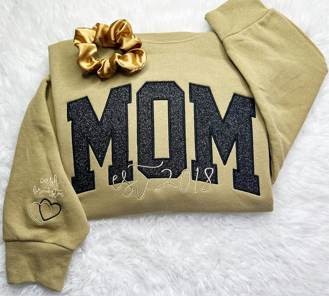 Custom Mom &Mama Glitter Applique Embroidered T-shirt &Sweatshirt