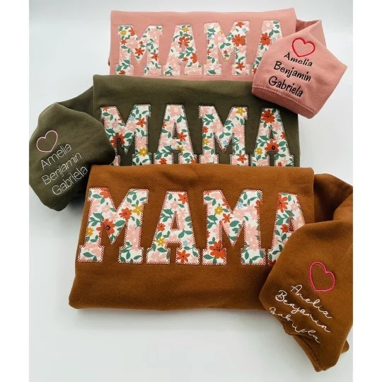 Custom Embroidered MAMA/NANA Floral Applique Sweatshirt