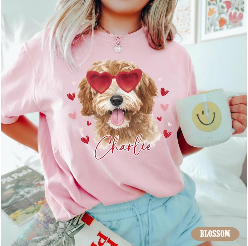 Custom Watercolor Style Pet Photo Valentine's Sweatshirt Hoodie T-shirt