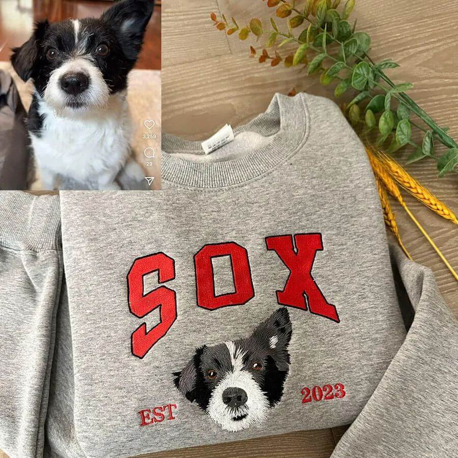 Custom Embroidered Sweatshirt With Pet Portrait and Name