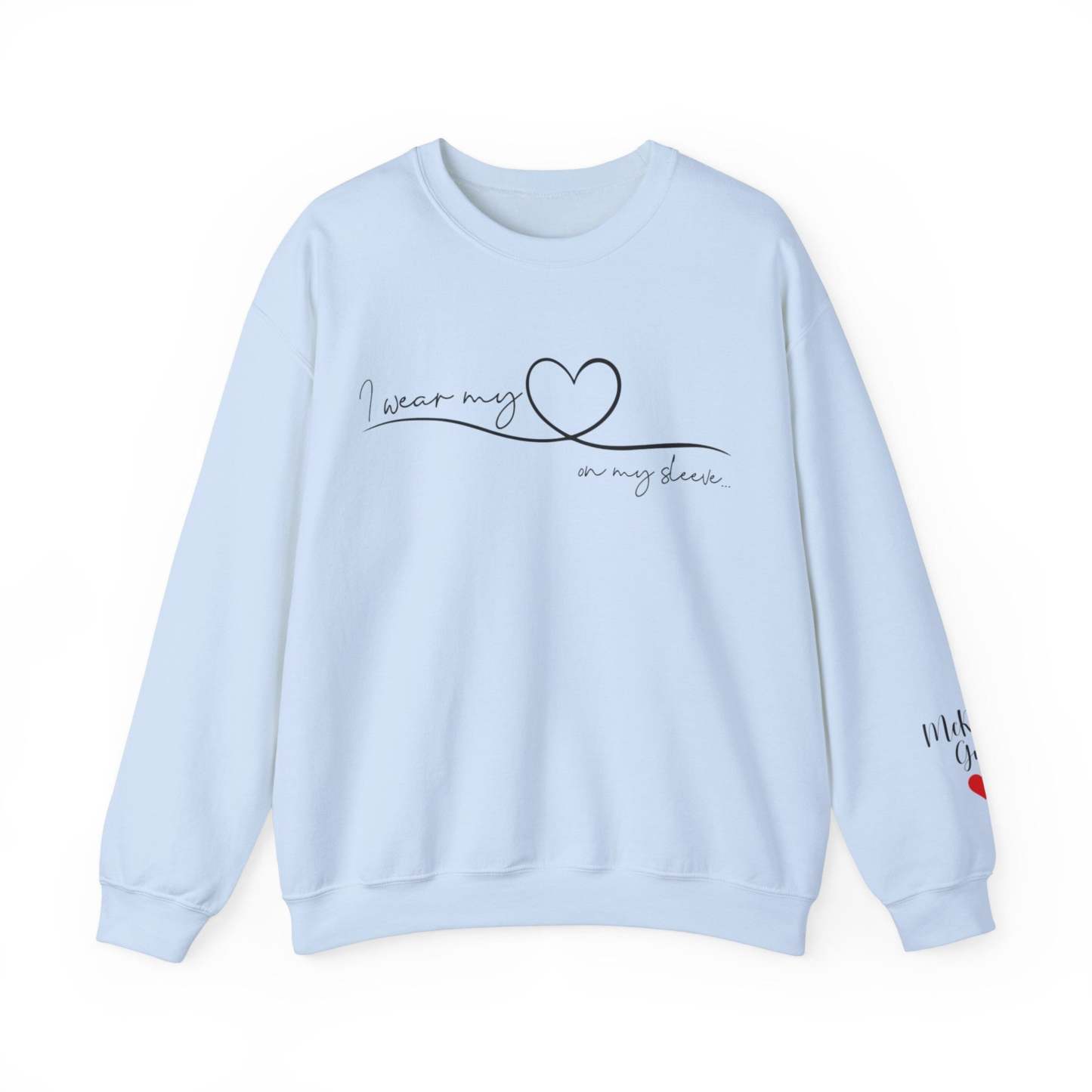 I Wear My Heart On My Sleeve Sweatshirt With Kid Names, Custom Mom Sweatshirt, Kids Names On Sleeve-ilovevango