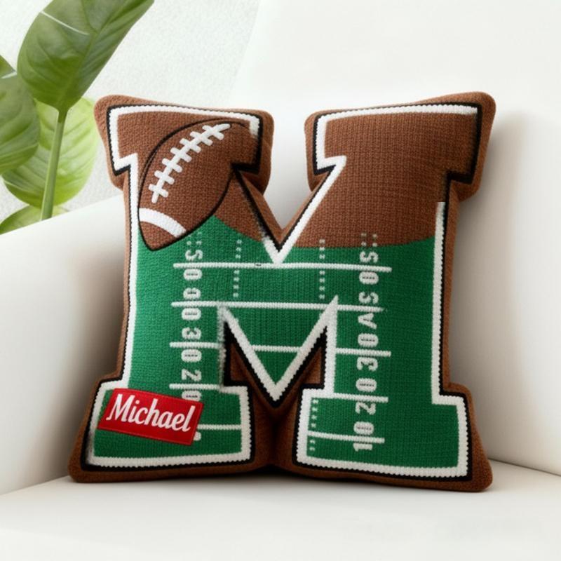 Personalized Football Field Initial Pillow with Custom Name for Kids and Sports Fans