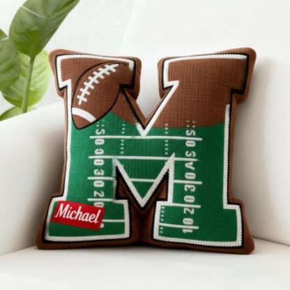 Personalized Football Field Initial Pillow with Custom Name for Kids and Sports Fans