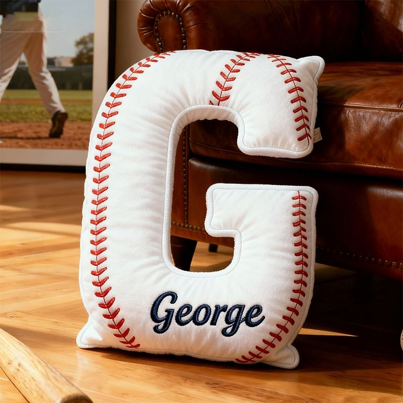 Personalized Baseball Letter Pillow with Custom Name for Sports Fans