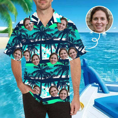 Custom Made Hawaiian Shirts with Girlfriend Face Australia Coconut Tree Personalized Photo Tropical Aloha Shirt-ilovevango