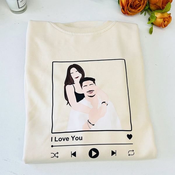 Gift For Boyfriend Personalized Couple Faceless Portrait With Song Printed Hoodie/Crewneck