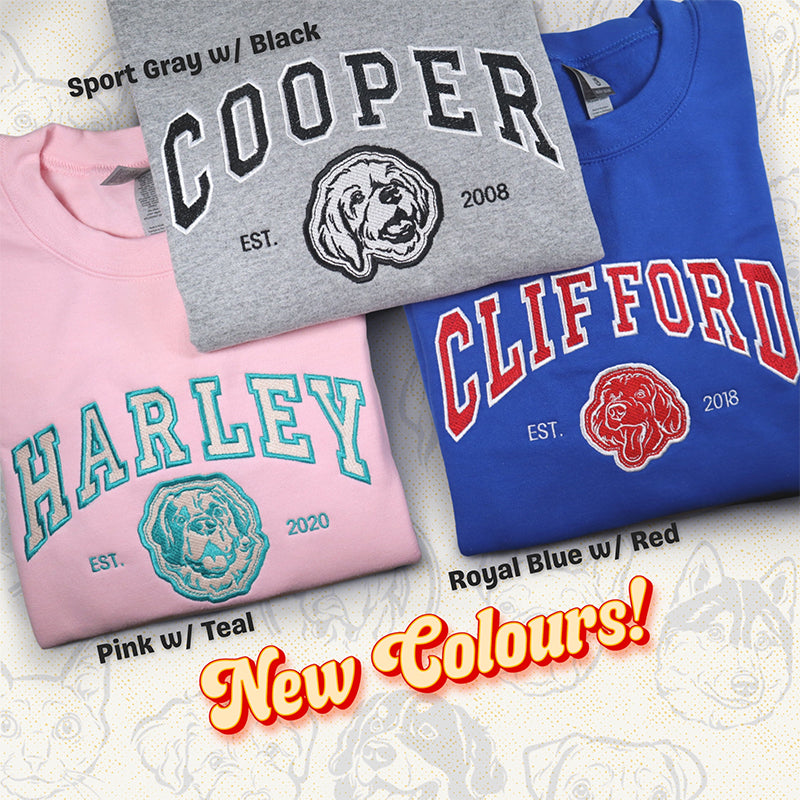 Custom Embroidered Dog Sweatshirt | Custom Dog Sweater | Embroider Sweater | Varsity Style | College Sweater-ilovevango