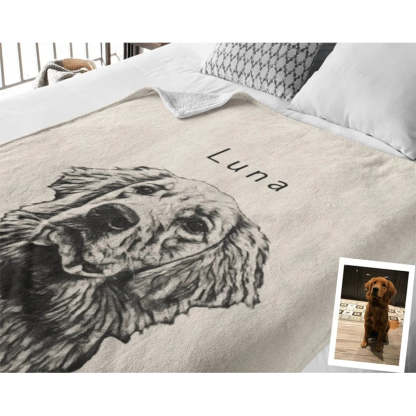 Custom Pet Pen Art Portrait Blanket, Personalized Dog Photo Throw Blanket, Dog Face and Name Blanket, Dog Lover Gift-ilovevango
