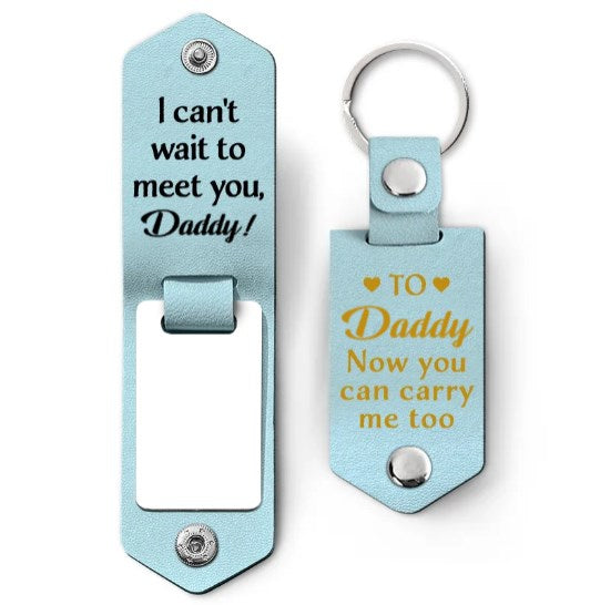 Custom Photo Daddy I Can't Wait To Meet You - Personalized Leather Photo Keychain-ilovevango