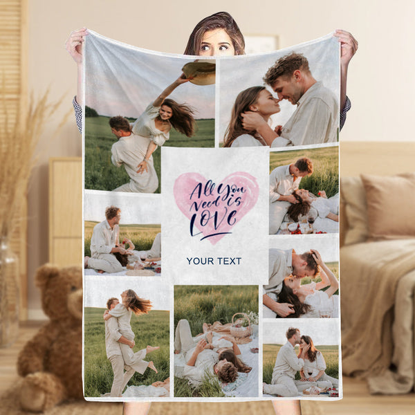 Custom 8 Photos&Text Fleece Blankets All You Need Is Love-ilovevango