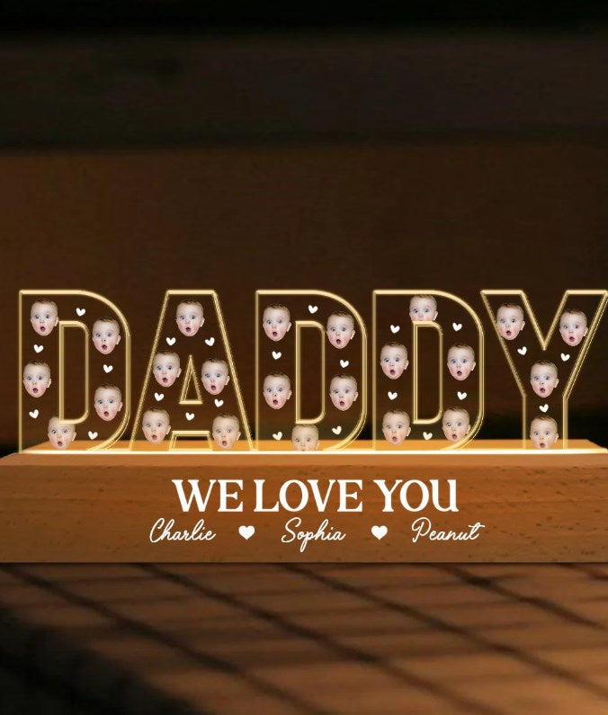 Daddy Custom Face Photo Personalized LED Night Light, Gift For Dad