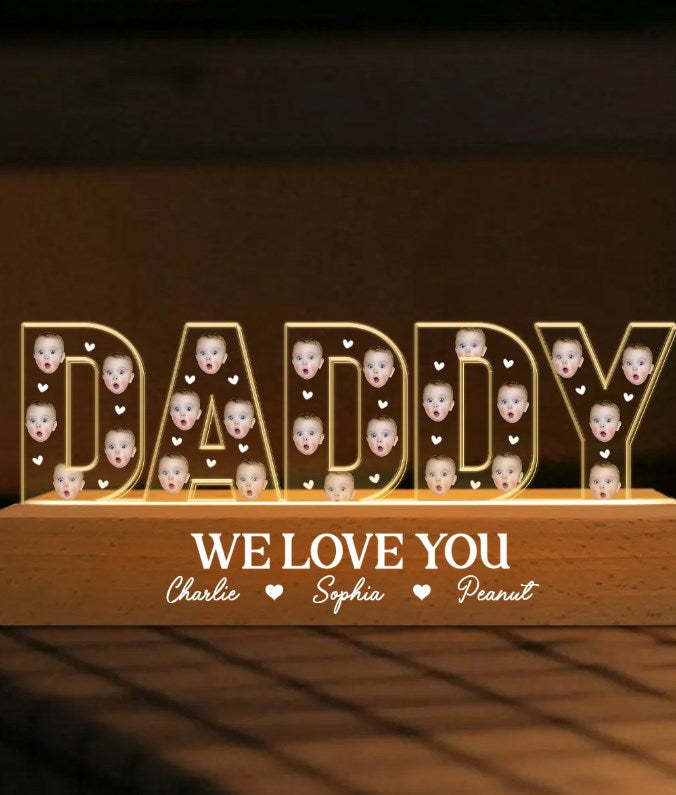 Daddy Custom Face Photo Personalized LED Night Light, Gift For Dad
