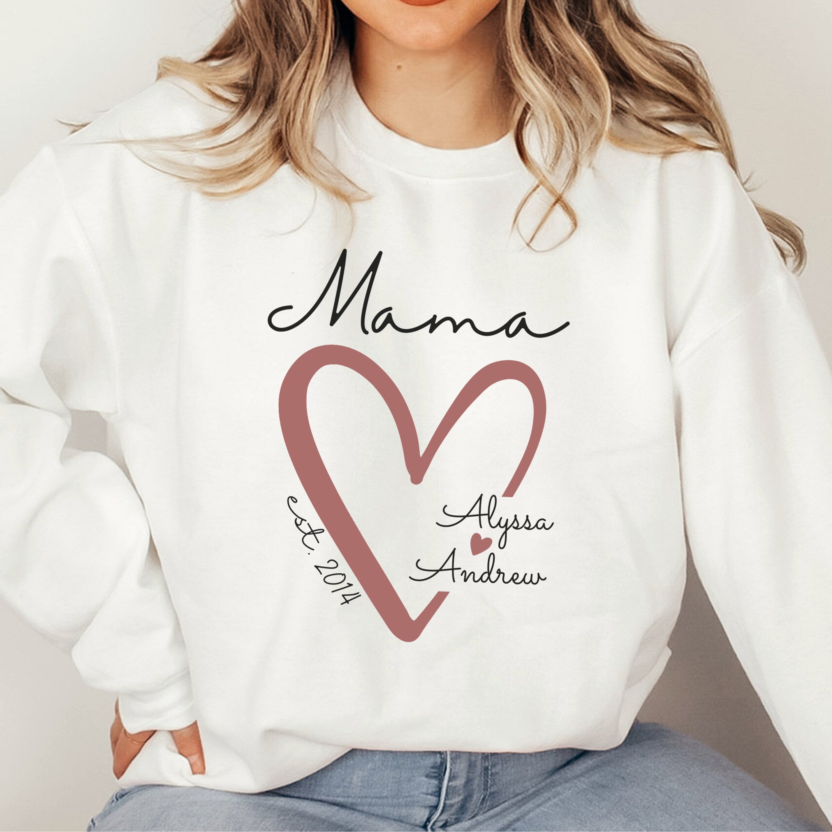 Mama Sweatshirt, Personalized Sweatshirt, Mama Est Sweatshirt, Mama Sweatshirt With Kid Name, Mama Sweatshirt With Names-ilovevango