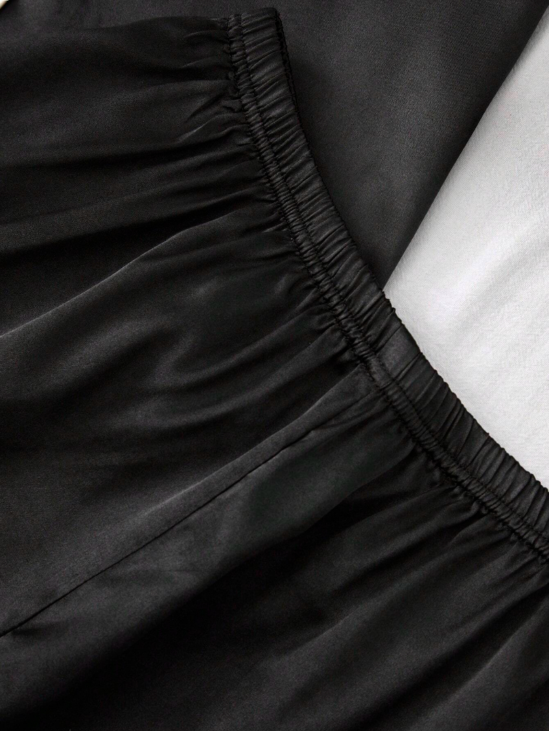 Personalized Print Women Pajamas Sleepwear Ice Silk Short Sleeve Top And Shorts, Custom Black Ice Silk Pajama Set Comfortable, Gift For Mom-ilovevango