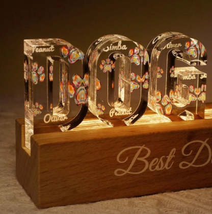 Dog Mom Colorful Watercolor Paw Personalized LED Night Light