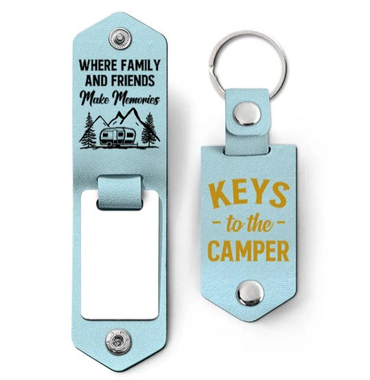 Custom Photo Keys To The Camper - Gift For Camping Lovers - Personalized Leather Photo Keychain